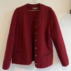 100% Pure Felted Irish wool
Burgundy / maroon braided cardigan / blazer jacket